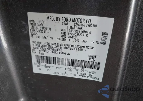 2013 Ford F-150 Xlt z USA, uszkodzony, nr VIN 1FTFX1ET6DFB89805